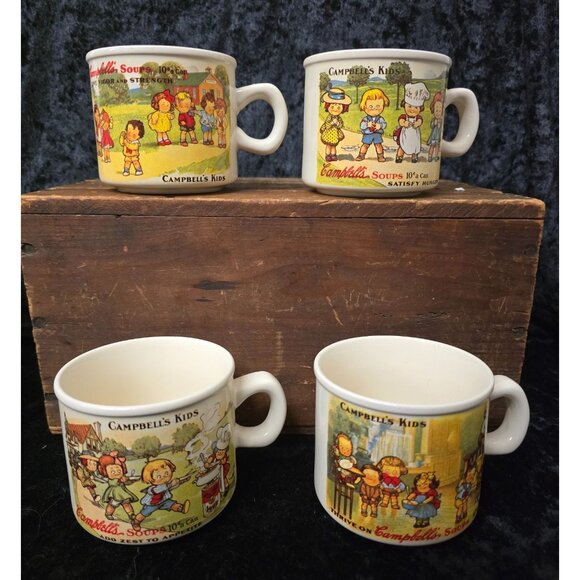 Set of 4 Mugs Cups Campbells Kids 1910 Souvenir Postcard Style Ceramic - Picture 9 of 9